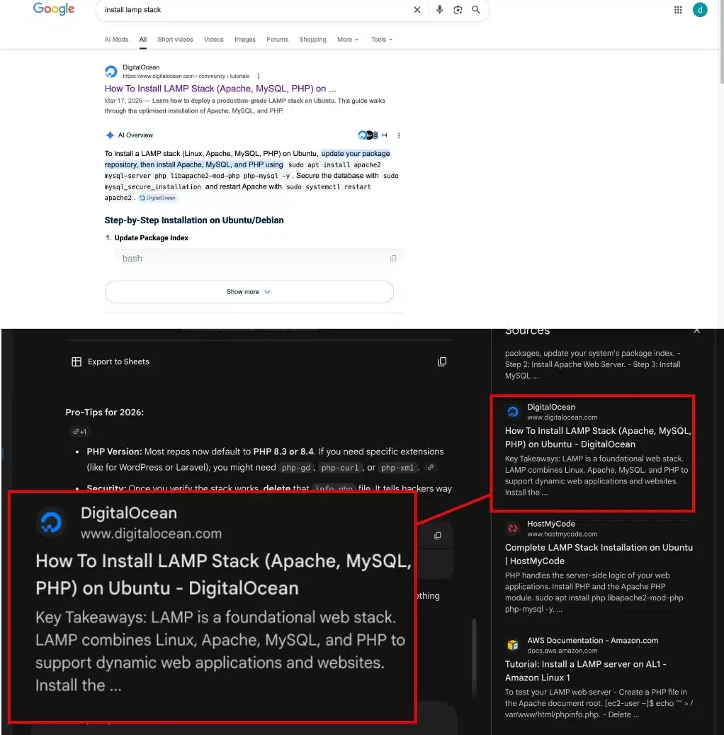 Digital Ocean's search rankings and AI citations