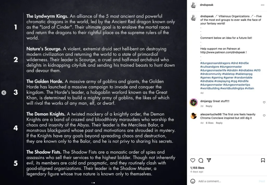 dnd speak teaches with these cool Instagram lists