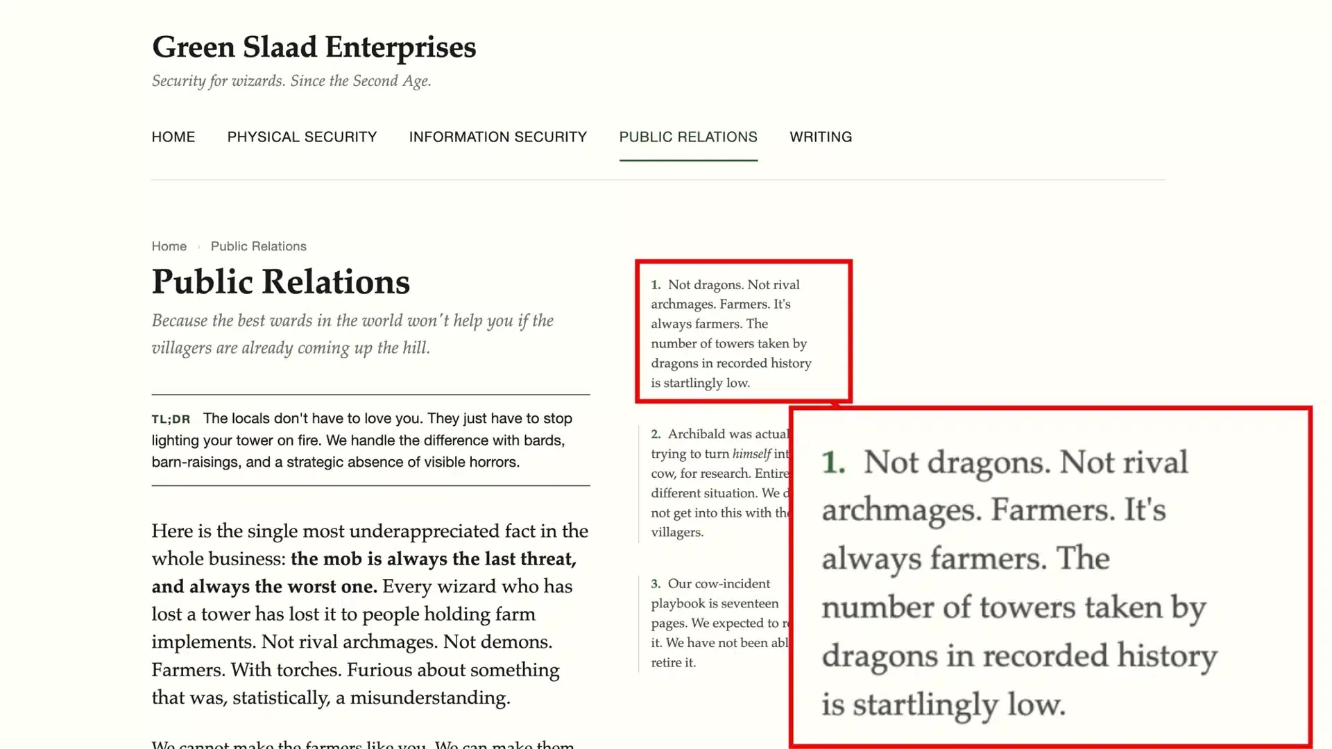 Teaching small on a product or services page.