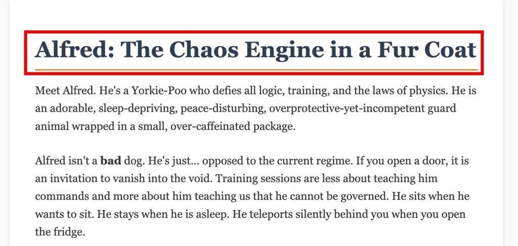 The H1 and page title add context for all image ALT text on the page.