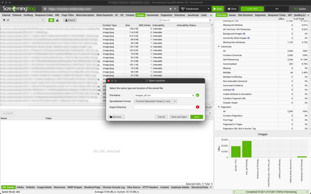 Screaming Frog images export